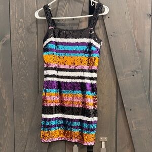 Retro Striped Sequin Mini Dress